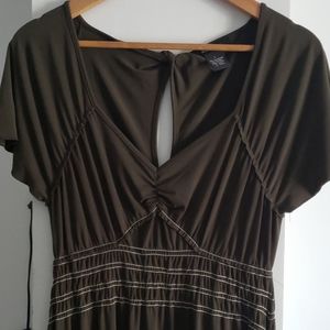 BCBG Olive Green Empire Waist V-neck Midi Dress